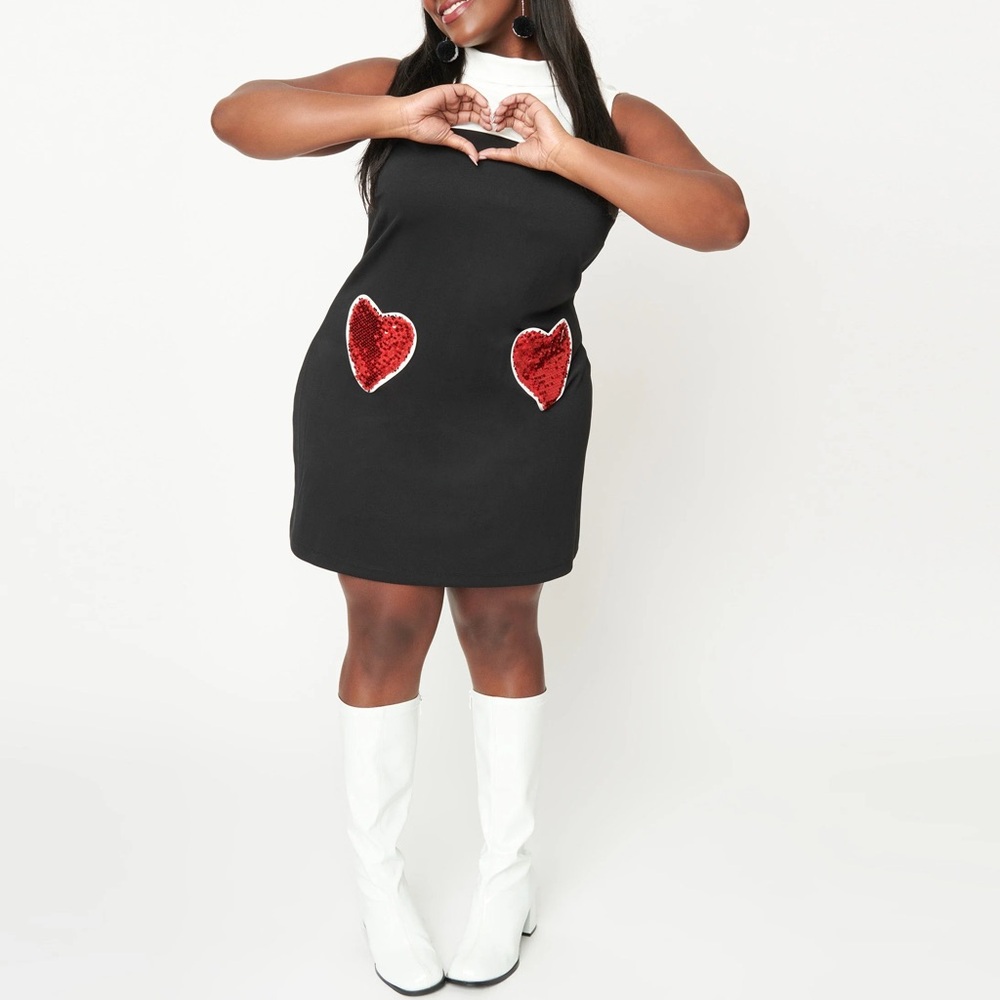 Smak Parlour Plus Size Black & White Sequin Heart Haute Gossip Mini Dress 3x/20